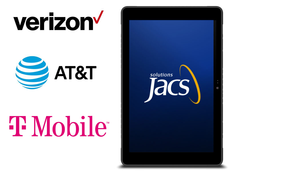 TT1001 JACS Tablet with Verizon, AT&T, and T-Mobile logos