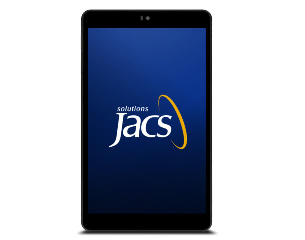 TT800Q Tablet with JACS Solutions logo on blue background