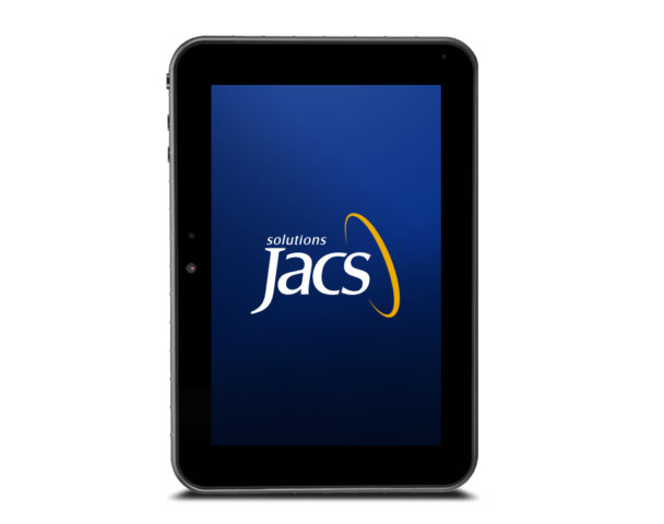 TT800V Tablet with JACS Solutions logo on blue background