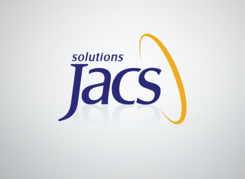 JACS Solutions logo on gray background with reflection