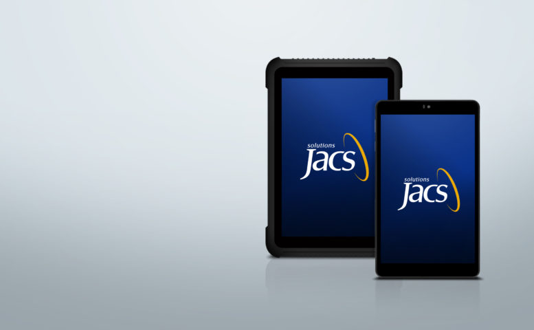 Two JACS Solutions customizable mobile tablets.